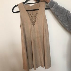 Faux Suede Sleeveless Cross Front
